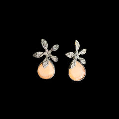 Floral Silver & Peach Teardrop Earring