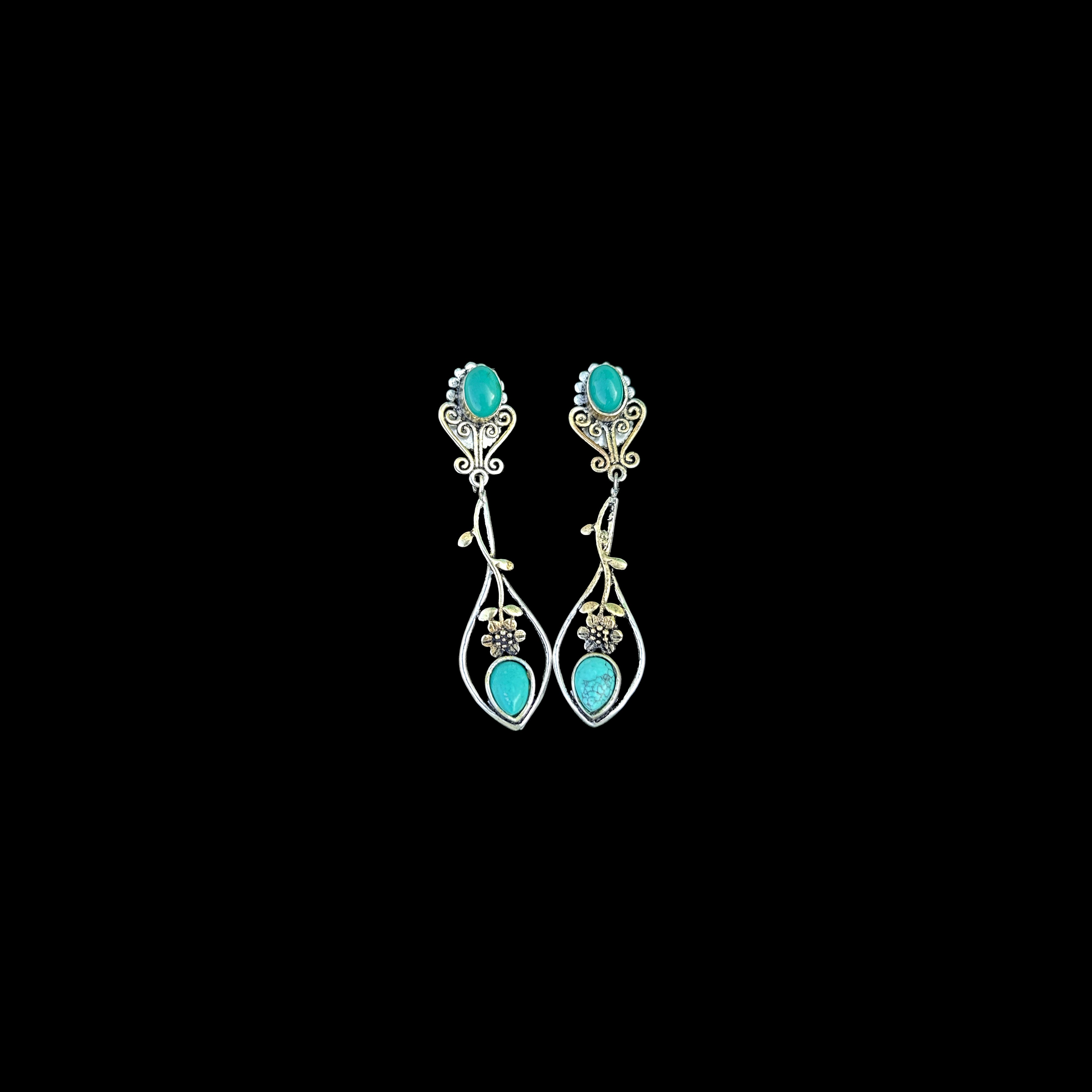 Silver Dangle Earrings with Turquoise Stones