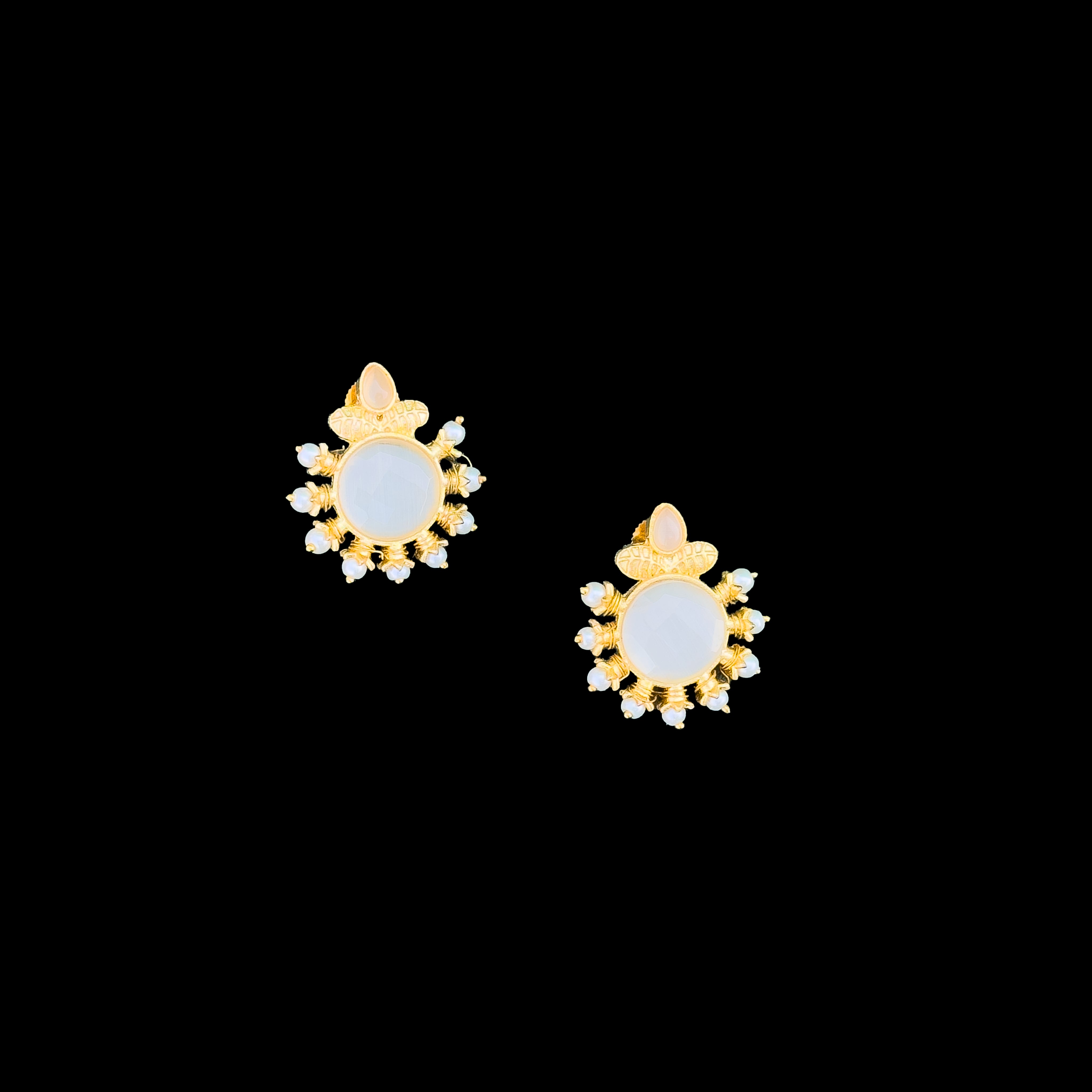 Gold Halo Stud Earrings with Light Stone