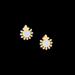 Gold Halo Stud Earrings with Light Stone