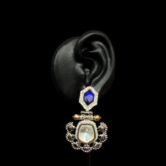 Silver Dangle Earrings with Sapphire, Moonstone & Diamonds