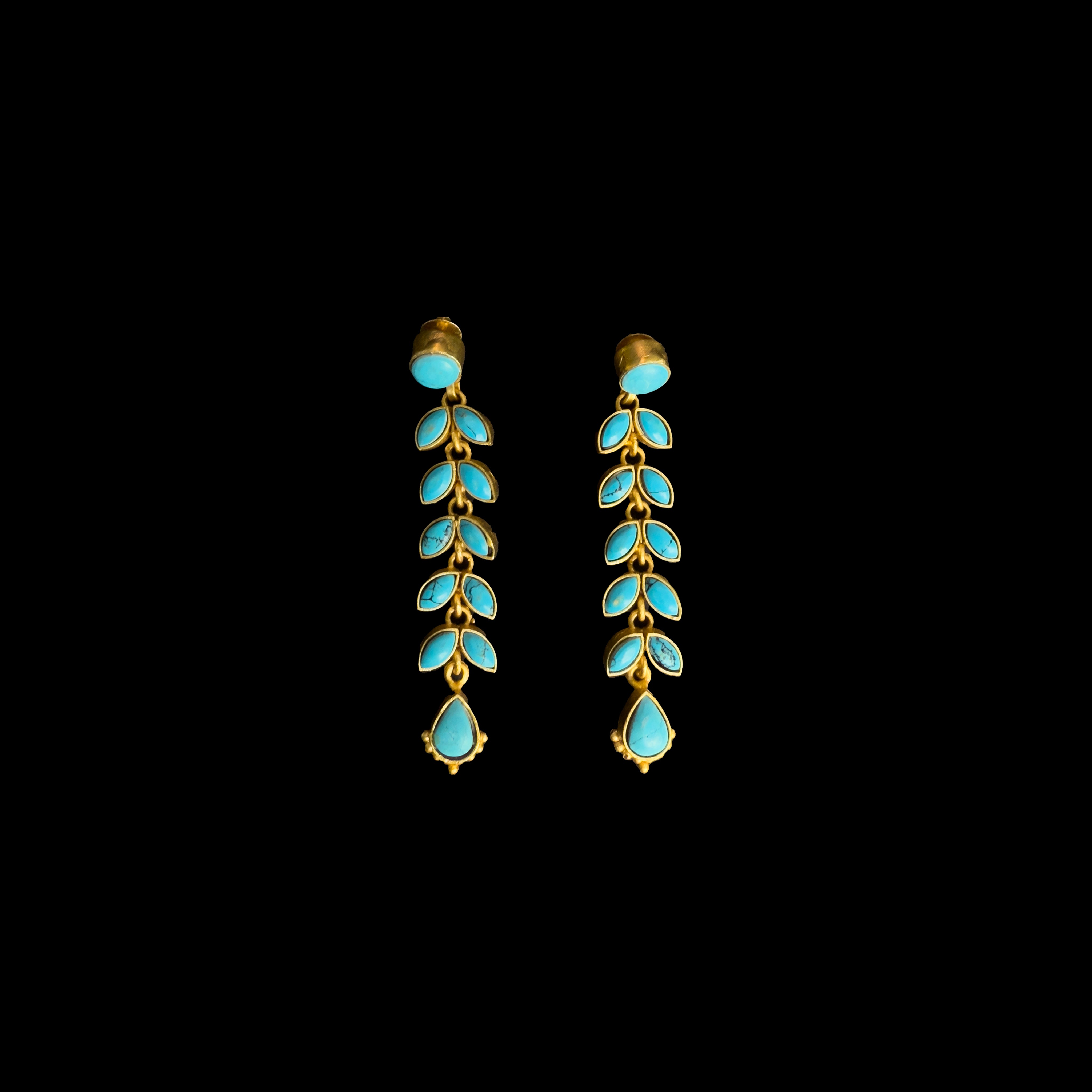 Gold Turquoise Leaf Drop Earrings