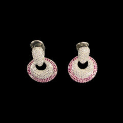 Silver Hoop Earrings with Diamond & Pink Stone Accents
