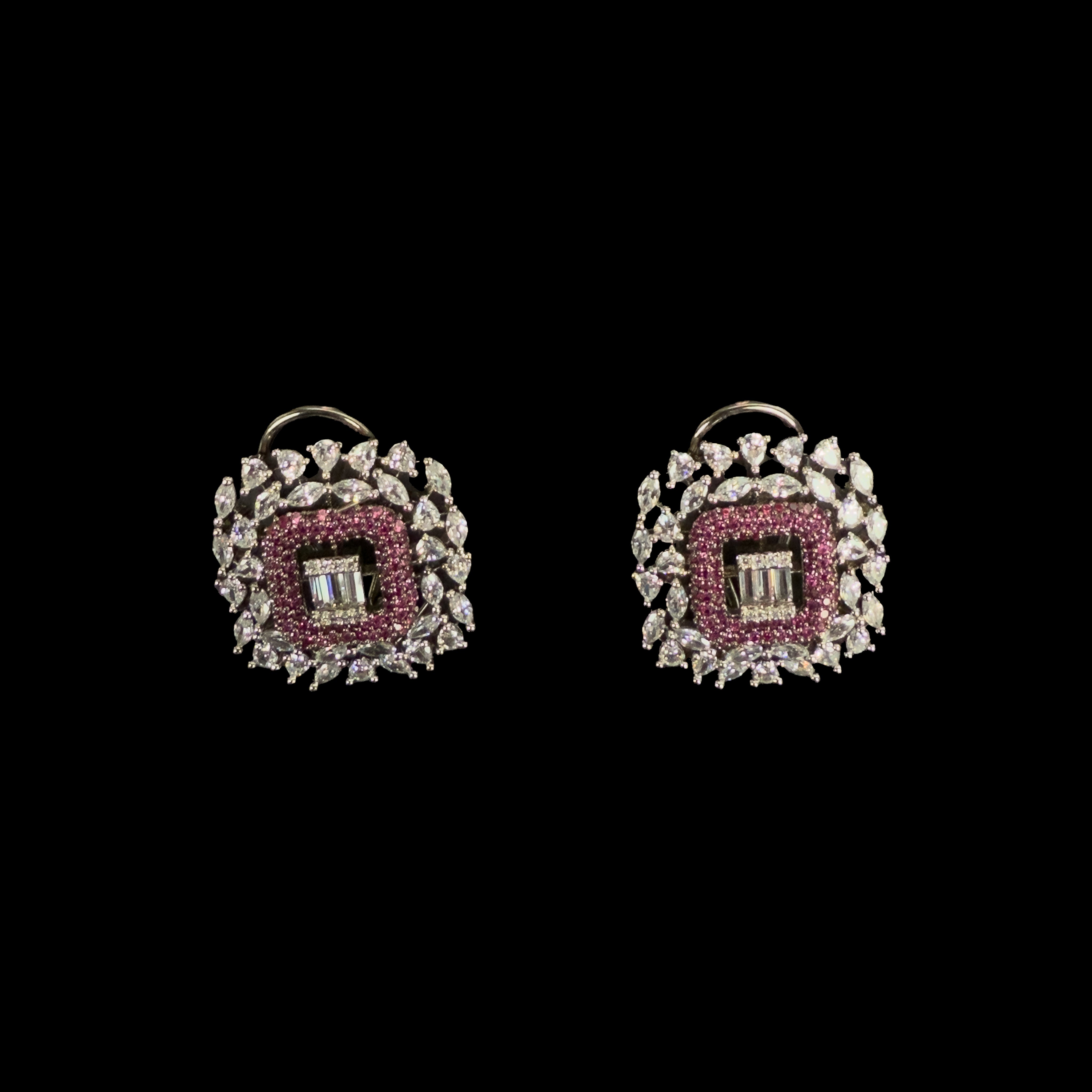 White Gold Pink & Diamond Square Stud Earrings