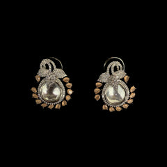 Silver Cubic Zirconia & Light Orange Stone Stud Earrings