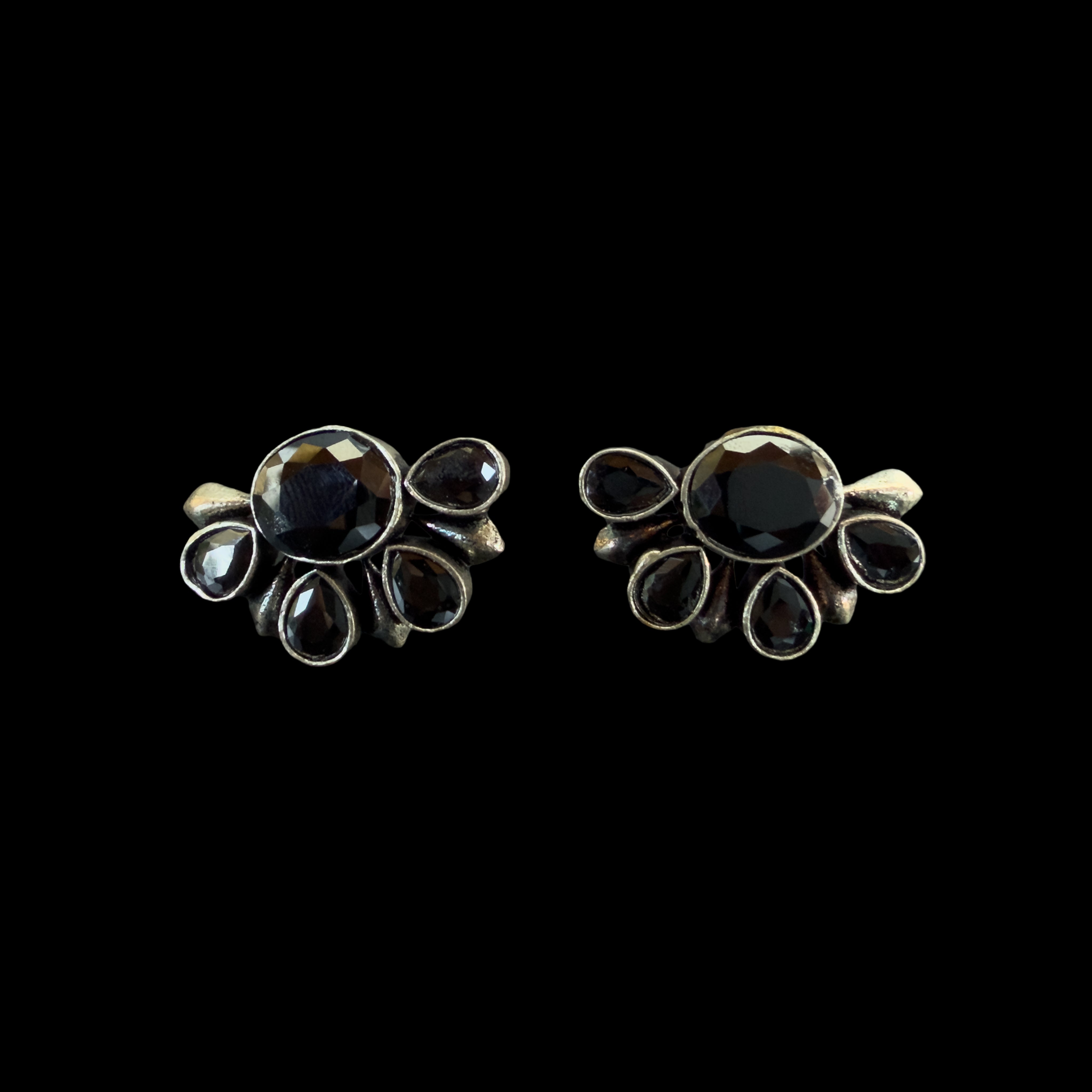 Black Onyx Oxidized Stud Earrings – Bold & Timeless