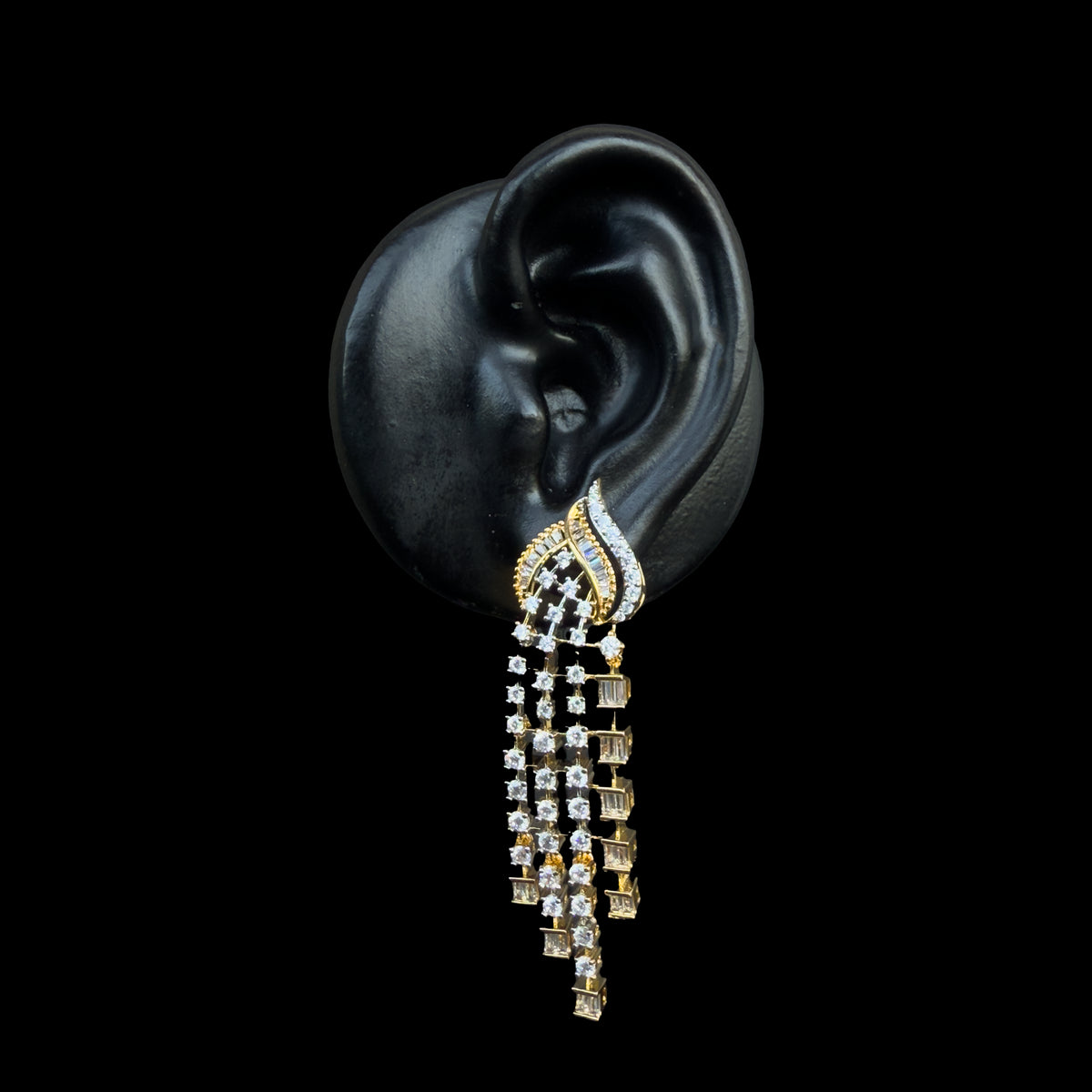 Cz Classic Earrings With 2 Tone Rhodium Plating
