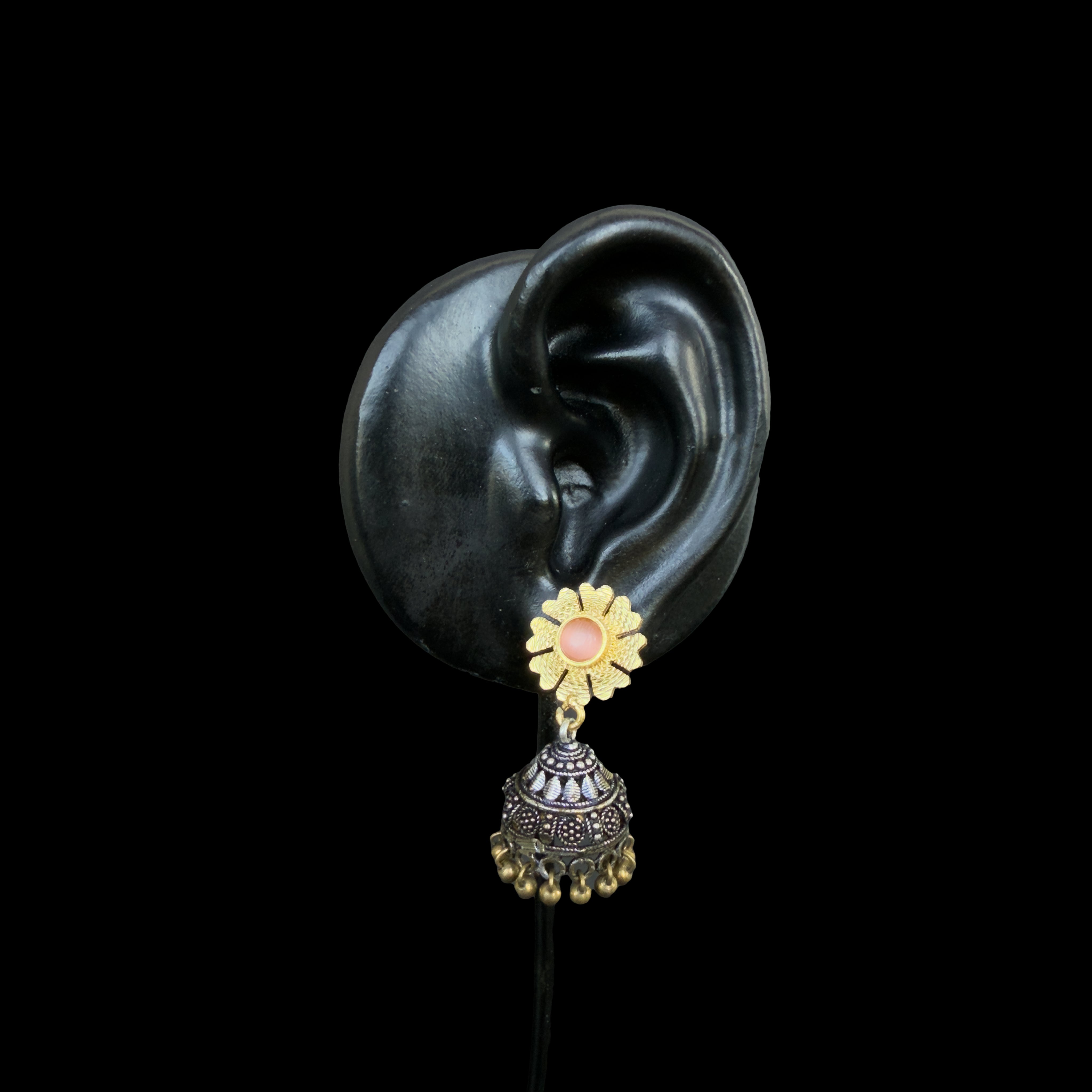 Sunflower Oxidized Jhumka Earrings – Vintage Boho Charm