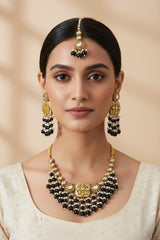 Gold-Plated Kundan Styled & Beaded Necklace Set with Maang Tikka