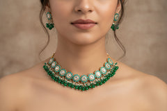 Royal Green Kundan &Pearl Necklace Set