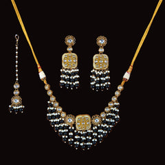 Gold-Plated Kundan Styled & Beaded Necklace Set with Maang Tikka