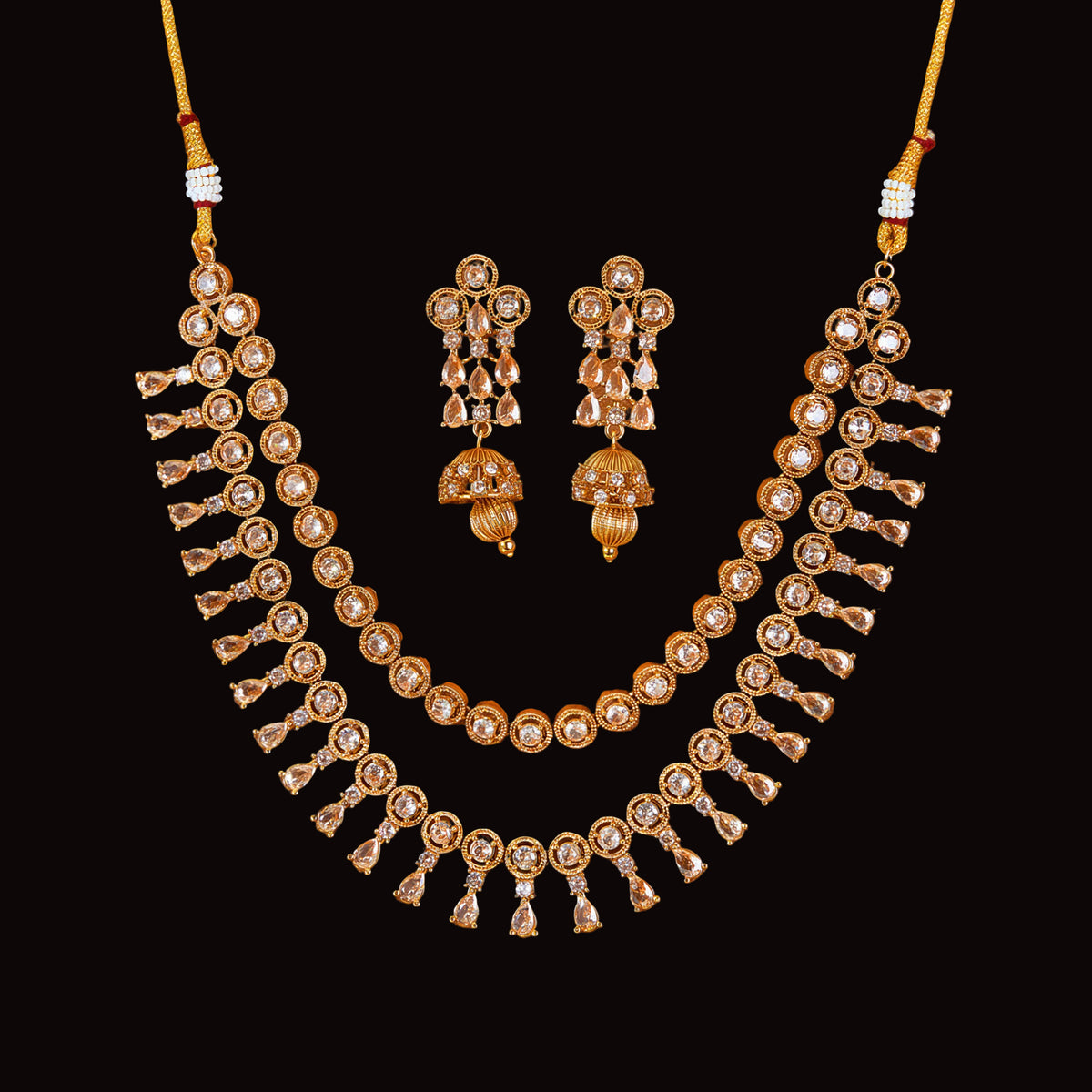 Traditional Antique Mehndi Plated Stone Necklace Set