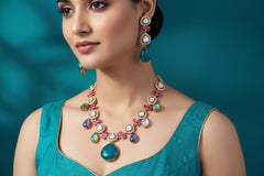 Kundan Gold-Plated Multicolored Stone Necklace Set