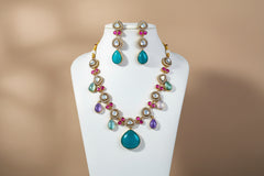 Kundan Gold-Plated Multicolored Stone Necklace Set