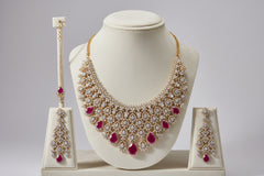 American Diamond Gold-Plated Ruby Bridal Necklace Set