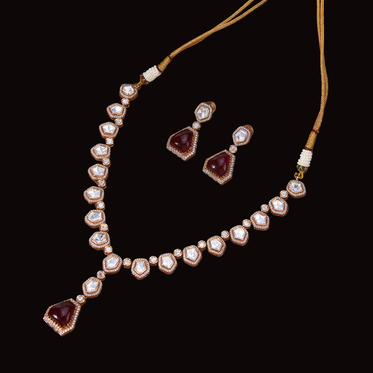 Rose Gold Plated Kundan & Ruby Necklace